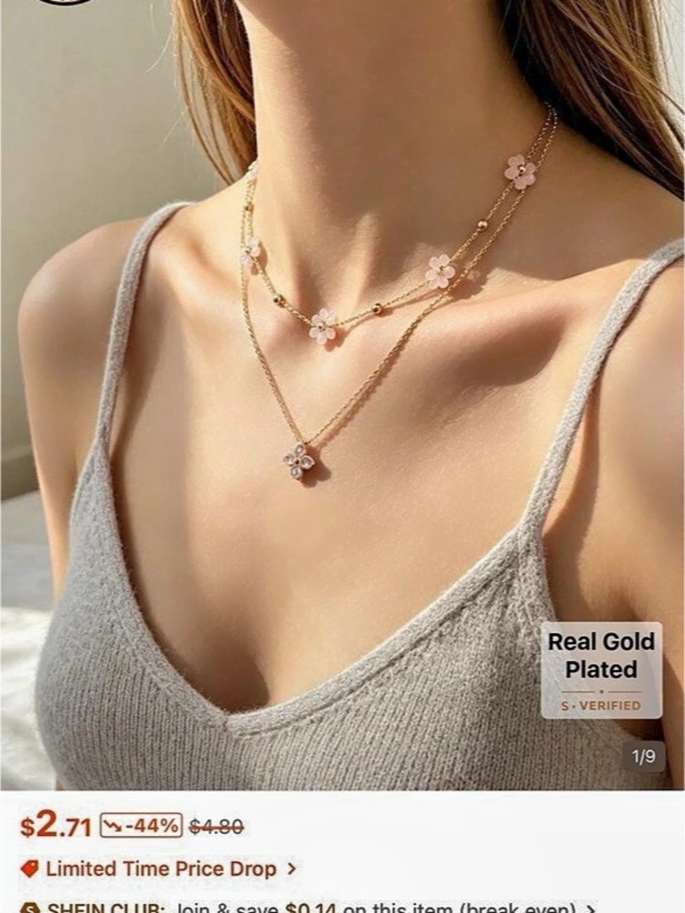 New Gentle Style Pink Floral Layered Necklace Set Pink Floral